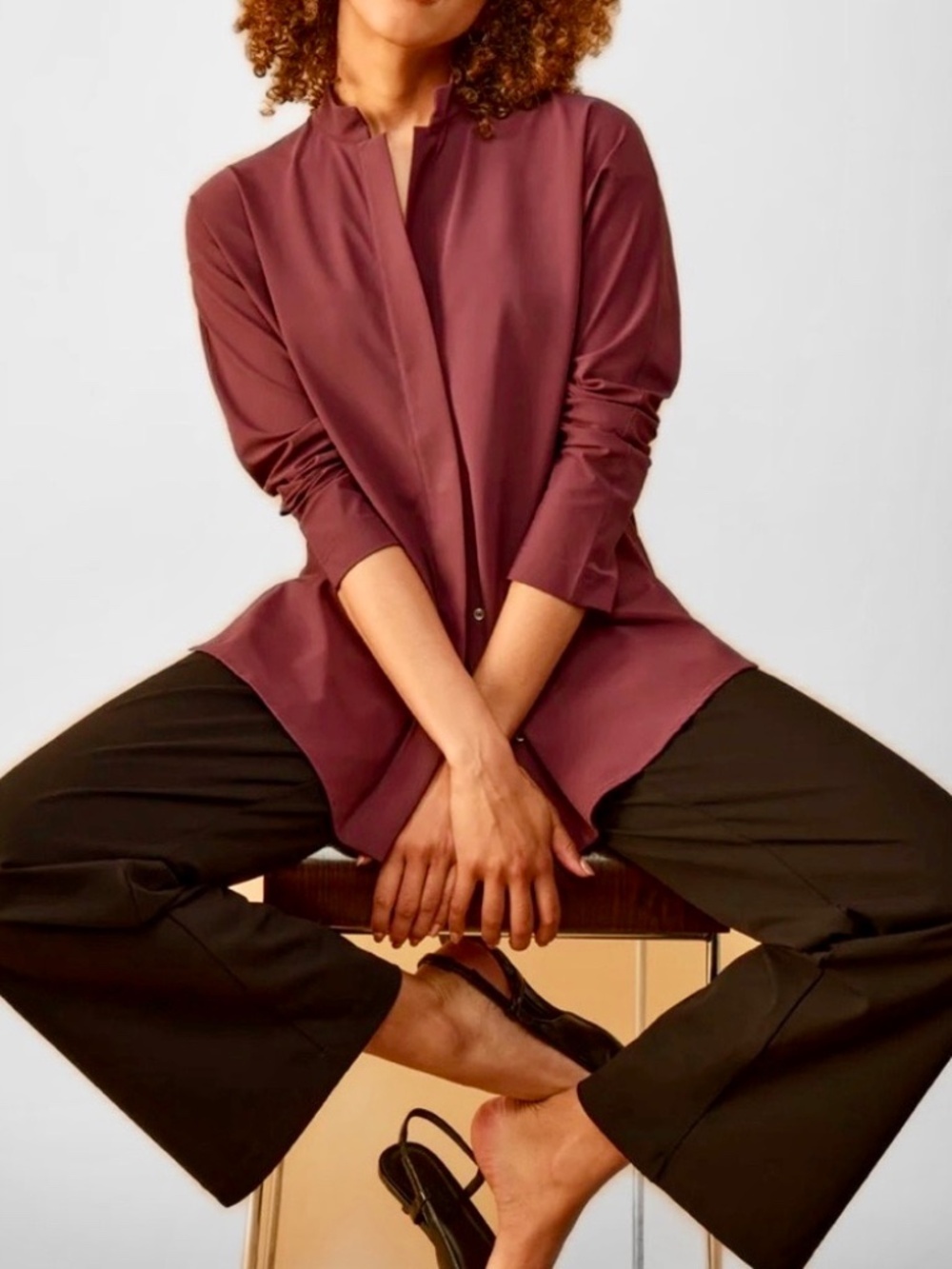 ADAY Something Borrowed Shirt Tunic Merlot Red Hi-Lo Sz L